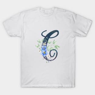 Floral Monogram C Wild Blue Flowers T-Shirt